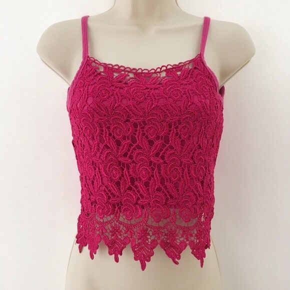 Tops - • hot magenta pink lace crop top •
